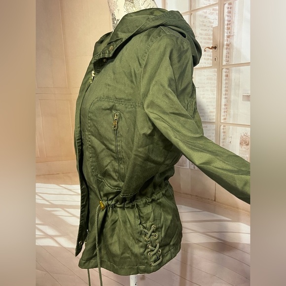 🛍️THERAPY Olive green cinch waist full zip jacket size L.‎ - Picture 5 of 13